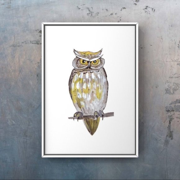 Contemporary brown green owl painting art print - Picture 1 of 2